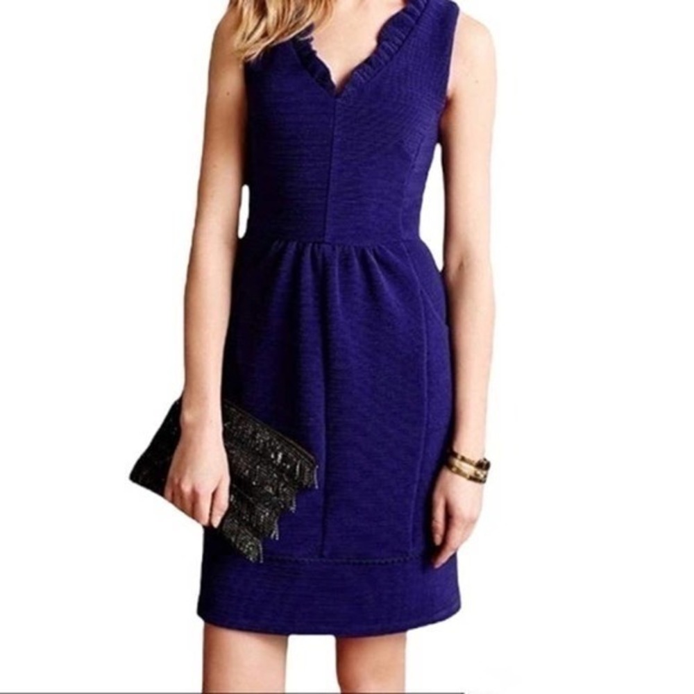 Women ANTHROPOLOGIE MAEVE blue Sleeveless Ottoman Ribbed Dress Sz large pockets